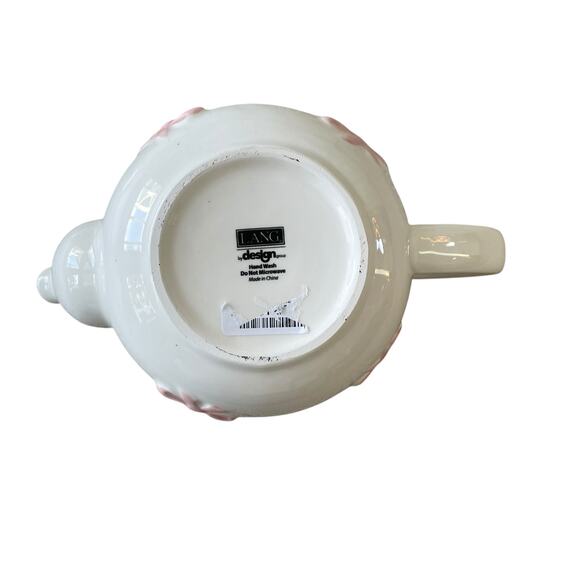 Lang Design Hand Painted Pink Bow Ceramic Teapot and Set of 2 Mugs New - Picture 15 of 16